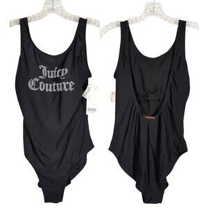 Juicy Couture Womens Black‎ White Pearl logo One-Piece Swimsuit size Small